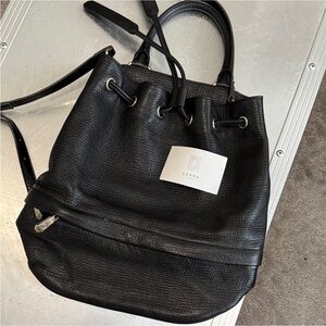 Luana Italian, black leather bucket bag